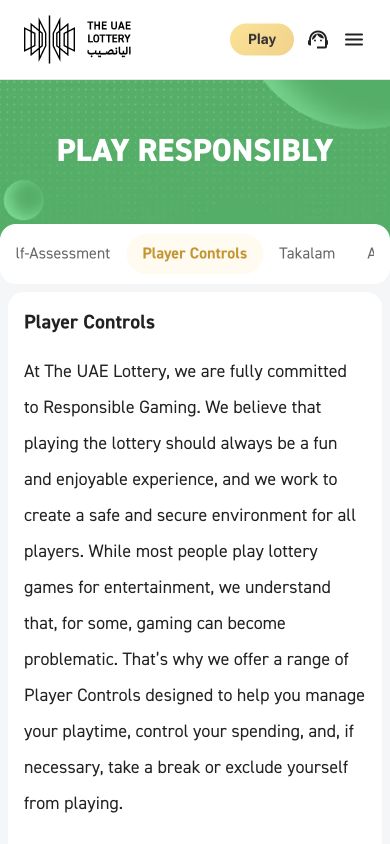 Responsible gaming · Player Controls — mobile website