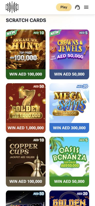 Scratch cards · Product catalogue — mobile website
